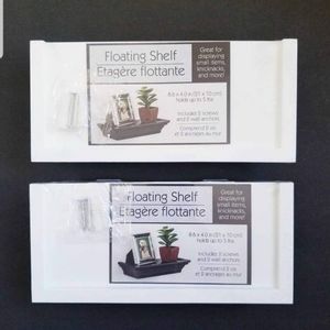 Set of 2 White Floating Wall Shelves Wall Decor